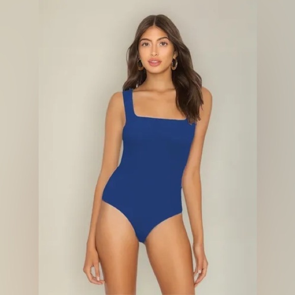 Other - Blue Square Neck Lycra Bodysuit NWOT